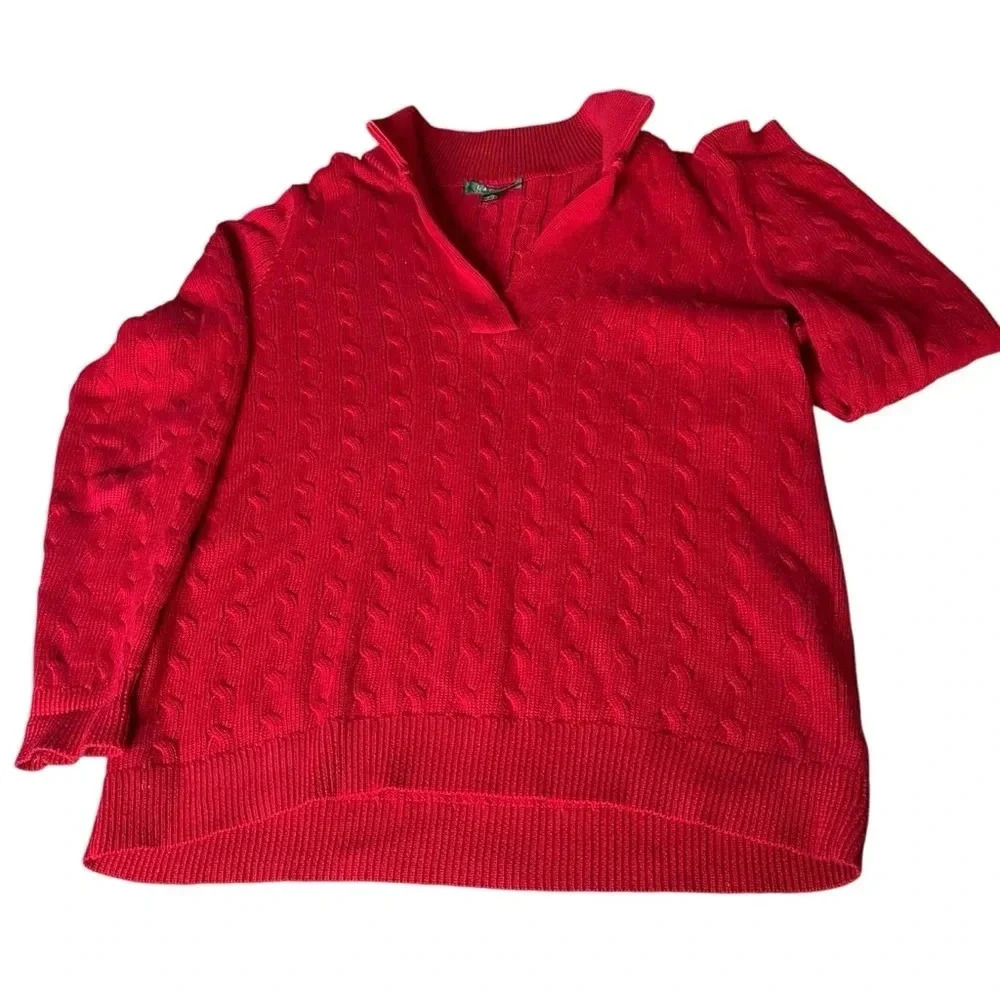 Ralph Lauren Women’s Red chunky cable knit  sweater. Old money,   Size 1x.